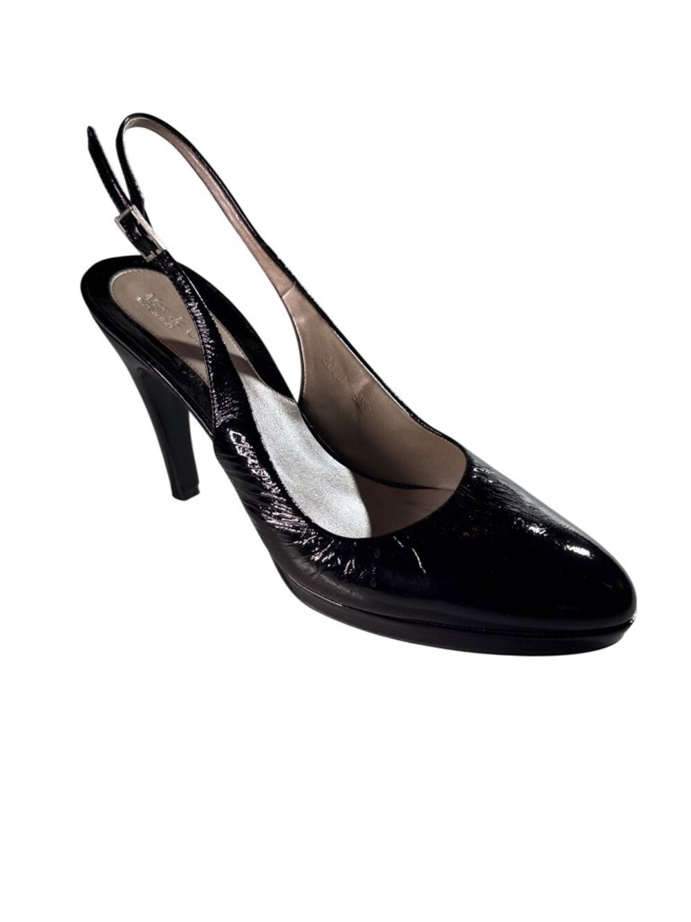 MAX DeCARLO Black Patent Leather Slingback Heels 9.5B Made In Italy - Picture 2 of 14